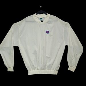 Vintage Turfer Nylon Windbreaker Pullover White Made in‎ USA Mens XL EMC Logo